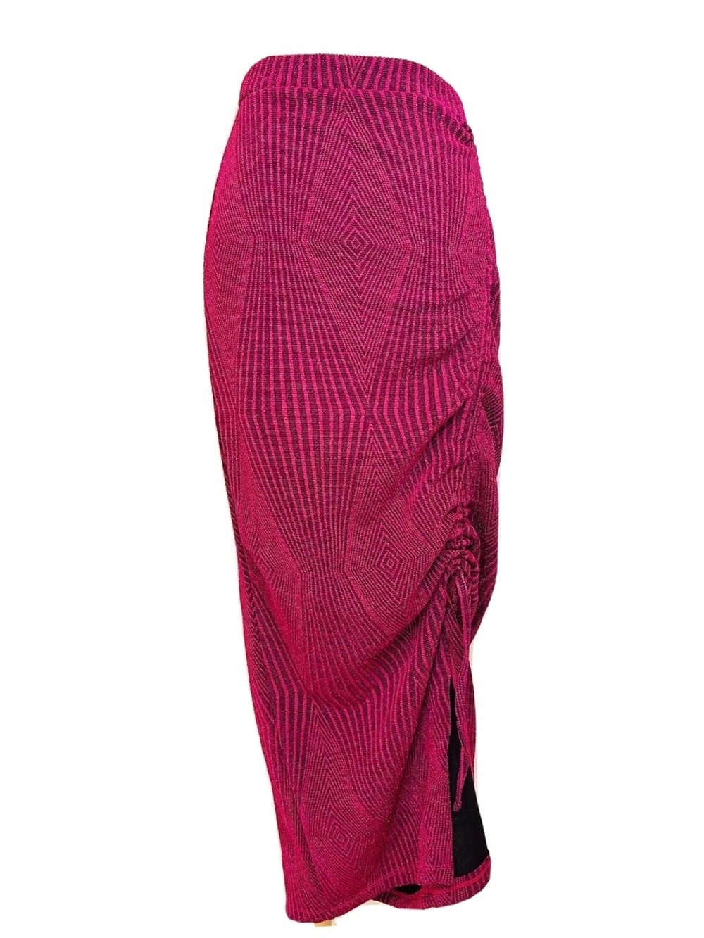 Zara Trafaluc ruched side slit pencil skirt in metallic pink